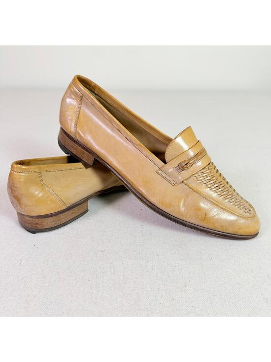Vintage Florsheim Woven Penny Leather Loafers Men\'s 9.5 Tan Made In Italy Preppy main image 9
